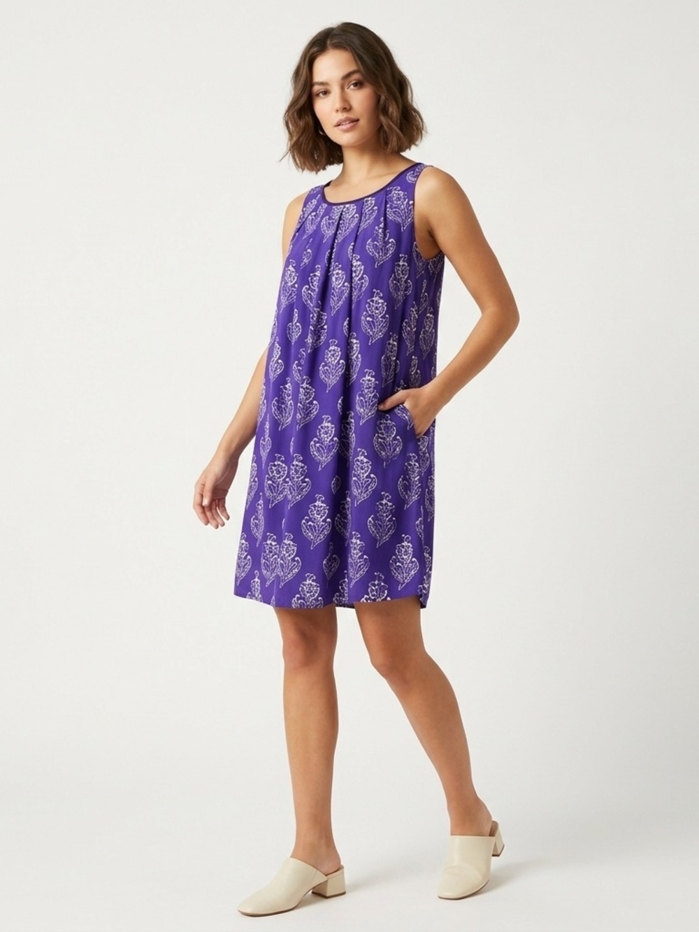 Anthropologie Maeve Petal Stamp Silk Swing Dress Purple XS